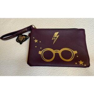 Harry Potter Glasses Lightning Bolt Wristlet Pouch Burgundy Gold 5x7 Hogwarts